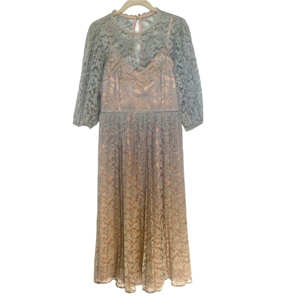 Little Mistress Lace Overlay Garden Dress Sz 6 Dusty Sage
